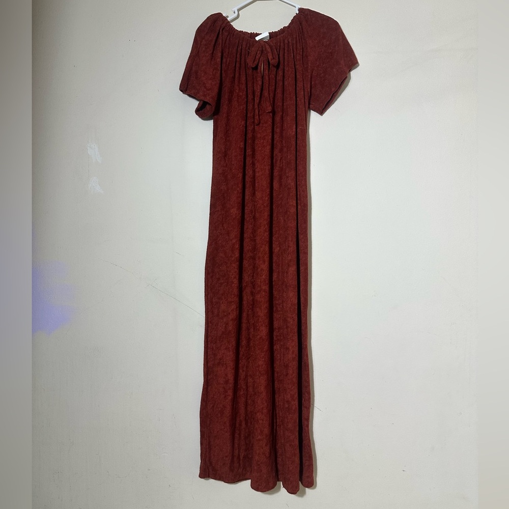 Coachella Fit Vintage 1970 Mis Tique of California Terry Cloth Rust Maxi Dress